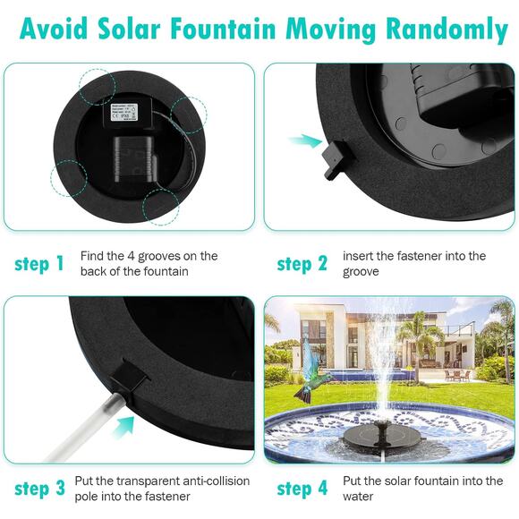 Solar Bird Bath Fountain Pump 1.4W Floating Solar Water Pump w/ 6 Nozzles - Picture 3 of 9
